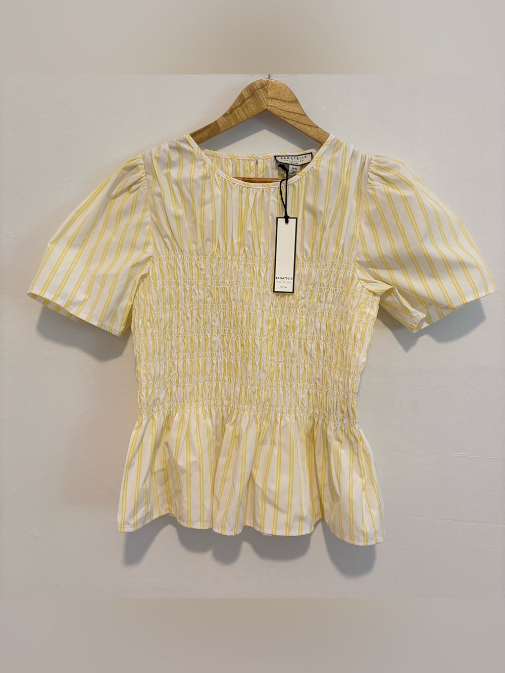 Bagatelle White & Yellow Striped Smocked Peplum Blouse